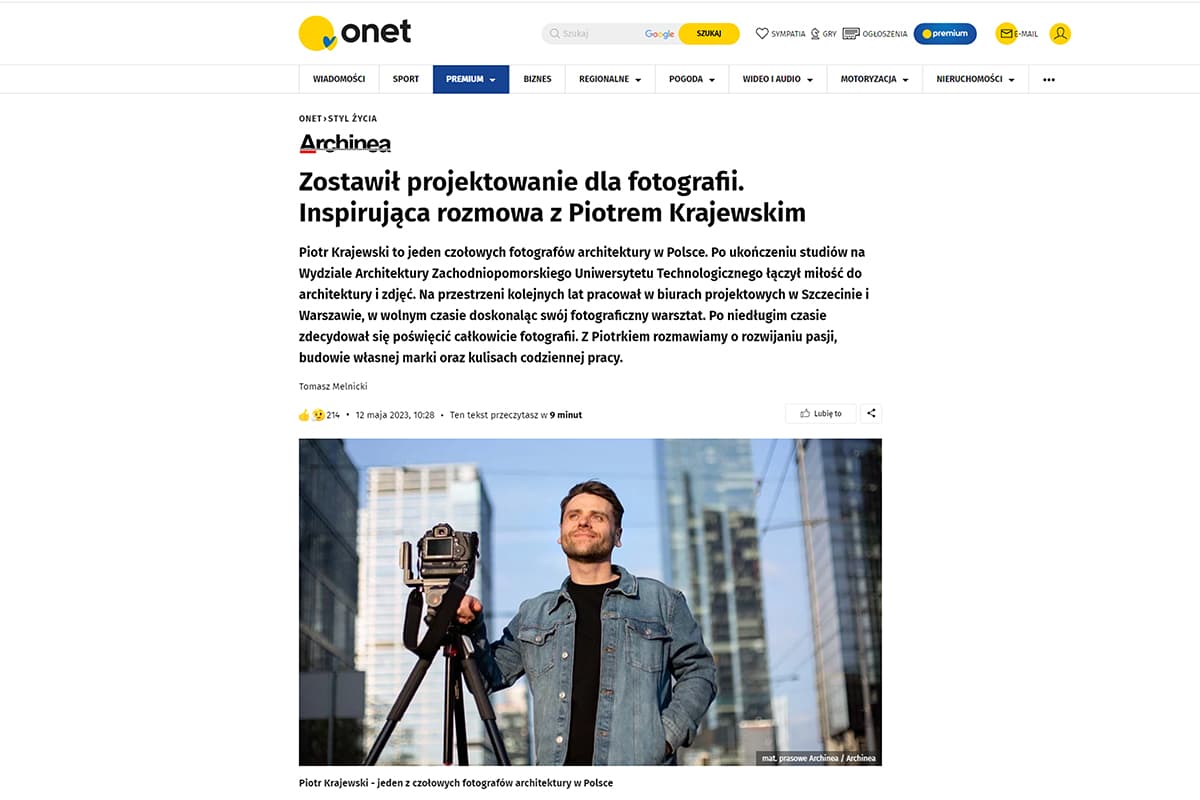 Wywiad Piotra Krajewskiego dla portalu Archinea / Onet