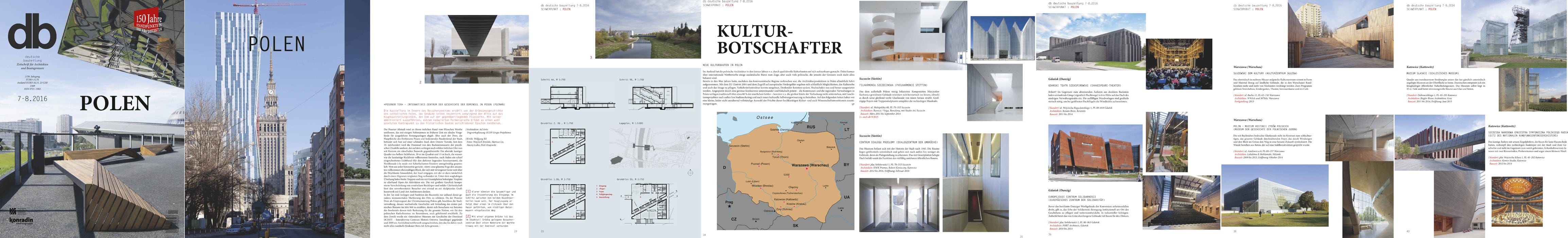 Photograph of the International Conference Center in Katowice (on the cover) and photographs of other objects. - db deutsche bauzeitung 07/2016